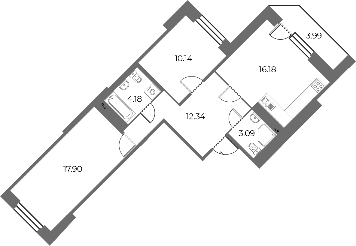 2-комнатная квартира 65.83 м², 4/15 эт., ЖК «Огни Залива»